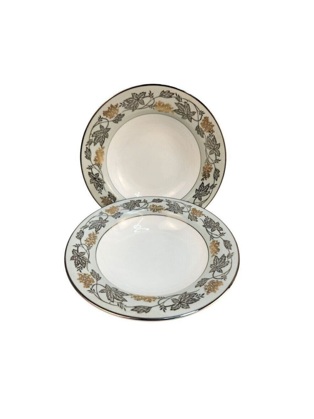Noritake Silvine 5487 Soup Bowls Set of 2 Floral Leaf Pattern Rim